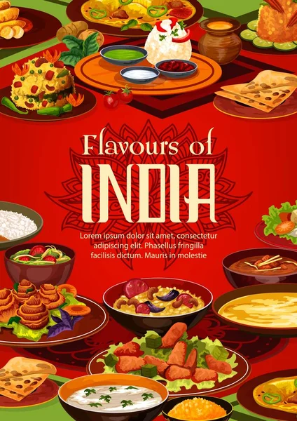 Cubierta de cocina india, menú o receta de cocina — Vector de stock