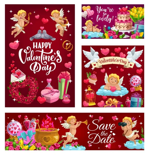 Save the Date, vector Happy Valentines Day cards — Stock Vector