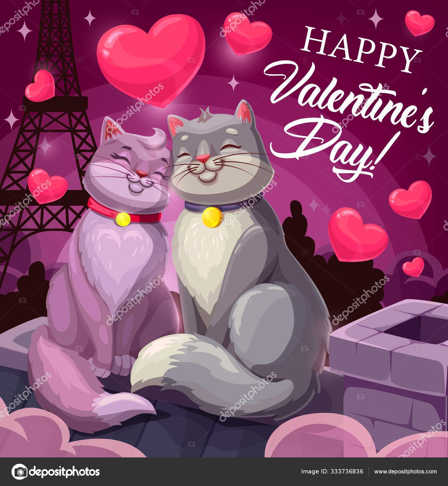 Alla hjärtans dag kärlek hjärtan och katter i Paris — stockvektor av  ©Seamartini 333736836, image size:1565x1700