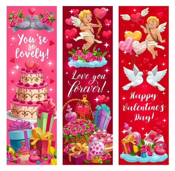 Liebeserklärungen, glückliche Valentinstag-Karten — Stockvektor