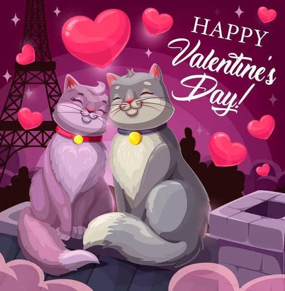 Valentijnsdag liefde harten en katten in Parijs — Stockvector