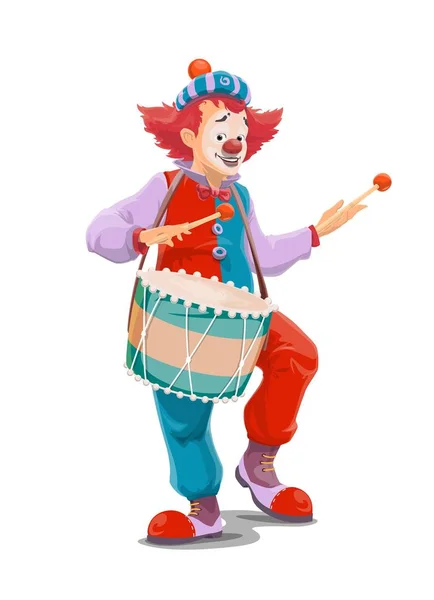 Circus clown met trommel, carnaval show — Stockvector