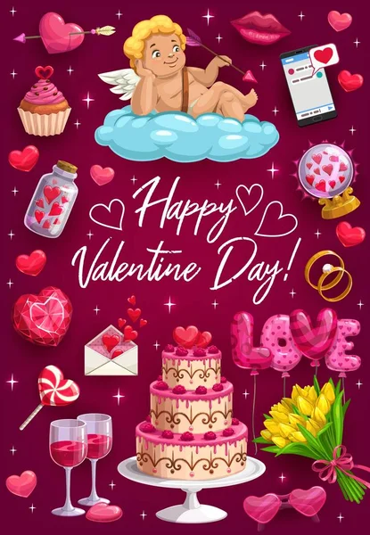 Salutations sur Saint Valentin, symboles amour passion — Image vectorielle