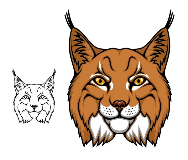 Lynx of bobcat mascotte, hoofd van wilde cartoon dier — Stockvector