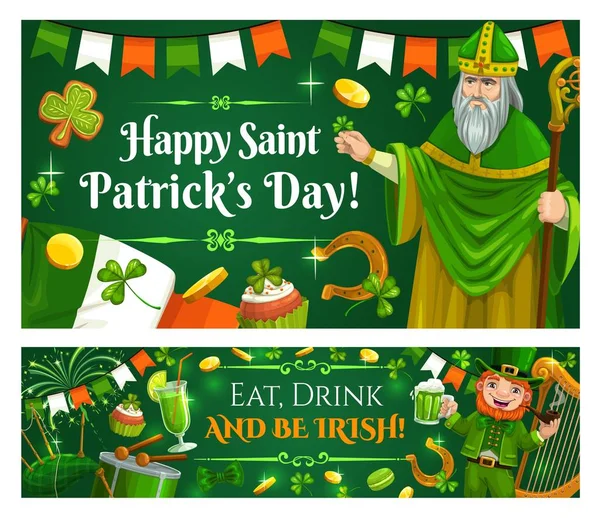 Gelukkige Saint Patrick dag, Ierse vlag en shamrock — Stockvector