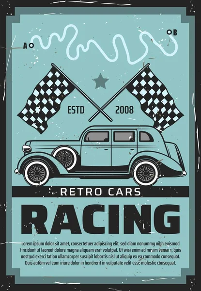 Retro voertuigen, auto 's motorraces — Stockvector