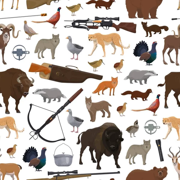 Patrón de caza de artículos deportivos, animales y aves — Vector de stock