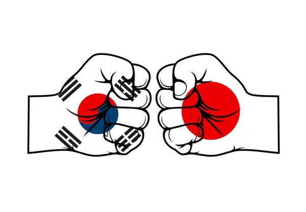 Fists med Japan och Sydkorea. Handelskrig — Stock vektor