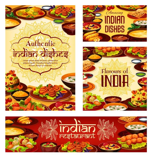 Cozinha indiana comida e sobremesas, menu de café — Vetor de Stock