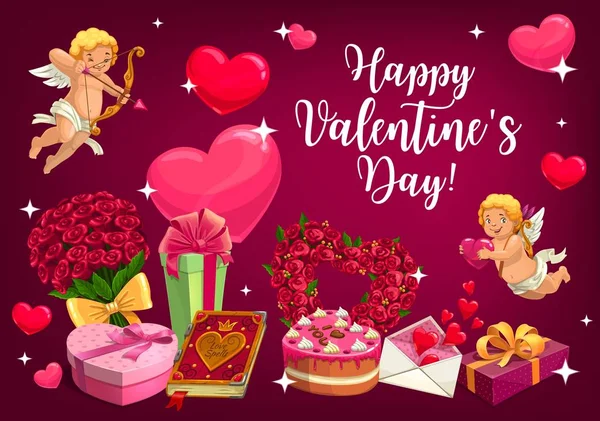 Valentýn, srdce lásky a amoridi — Stockový vektor