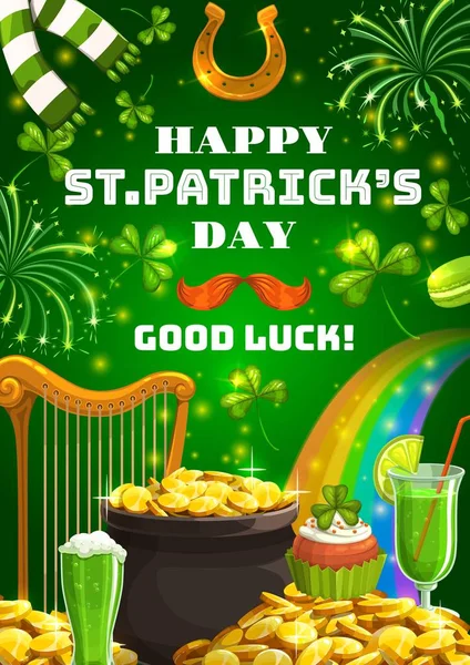 Patricks day Irish symbols of luck and fortune — Stock vektor