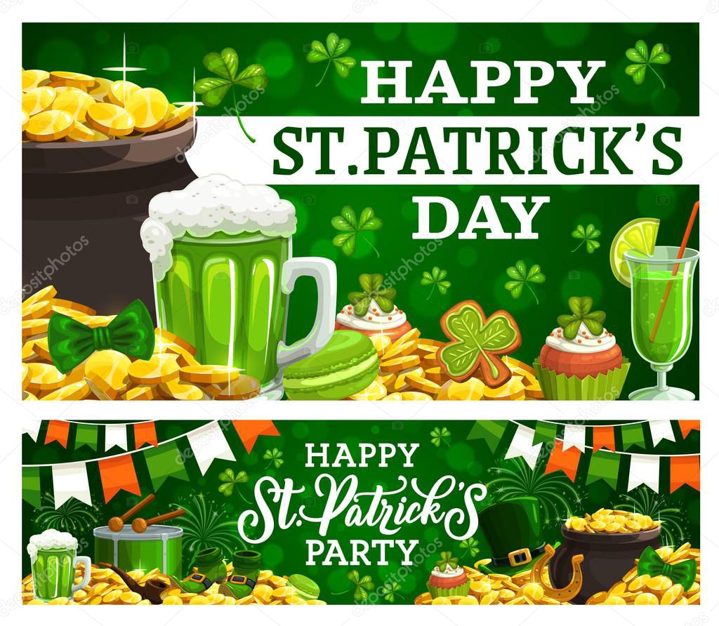 Patricks day Irish holiday, treasures and drinks