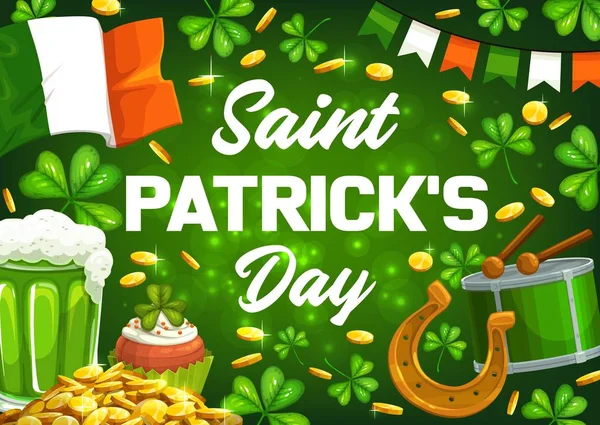 Dzień Patricka, irlandzkie święto szczęśliwe symbole — Wektor stockowy