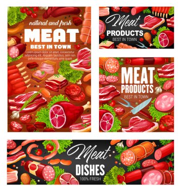 Butchery beef and pork meat, sausages