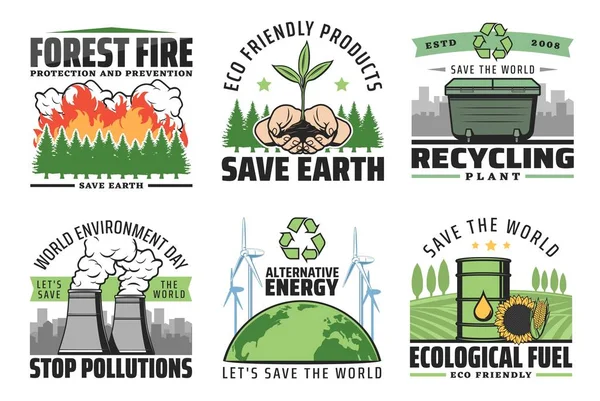 Protect and save earth, enironment icons — 스톡 벡터