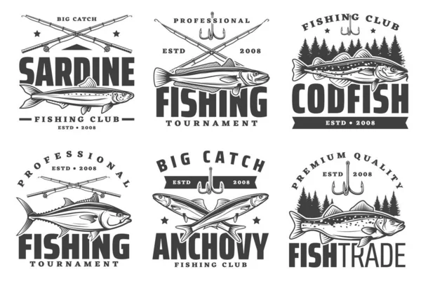 Anchovy, sardine and codfish fishing icons — 스톡 벡터