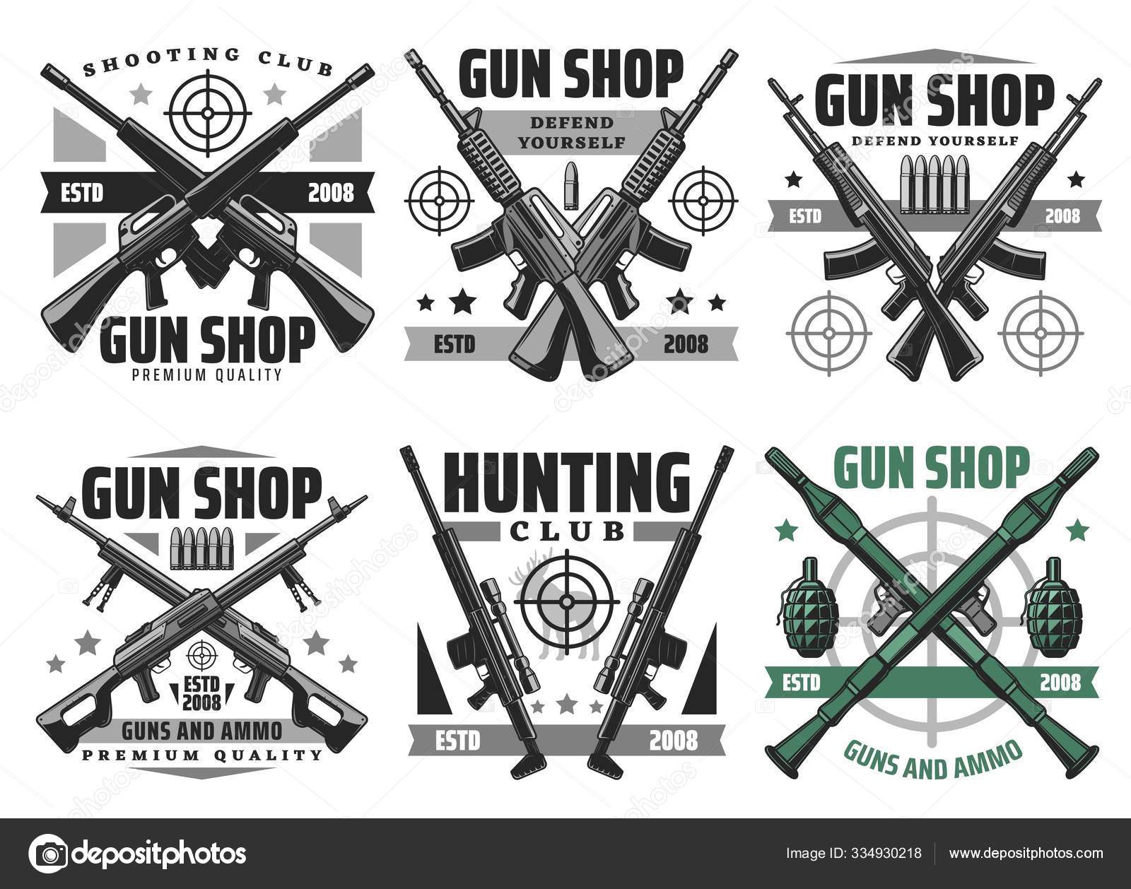 Hunting ammo and gun shop icons Stock Vector by ©Seamartini 334930218