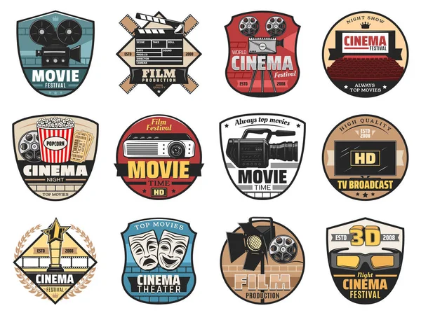 Iconos de cine, cine y cine — Vector de stock