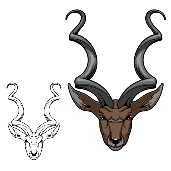 Icono animal del antílope Kudu. Cabeza de gacela africana — Vector de stock