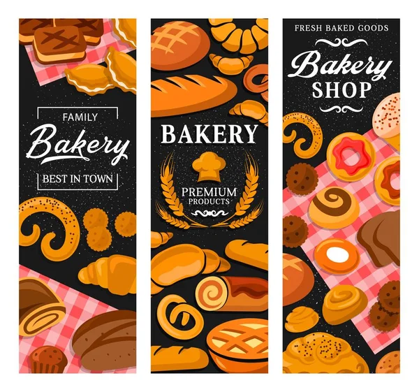 Desserts, bonbons, pâtisserie, bannières de boulangerie — Image vectorielle