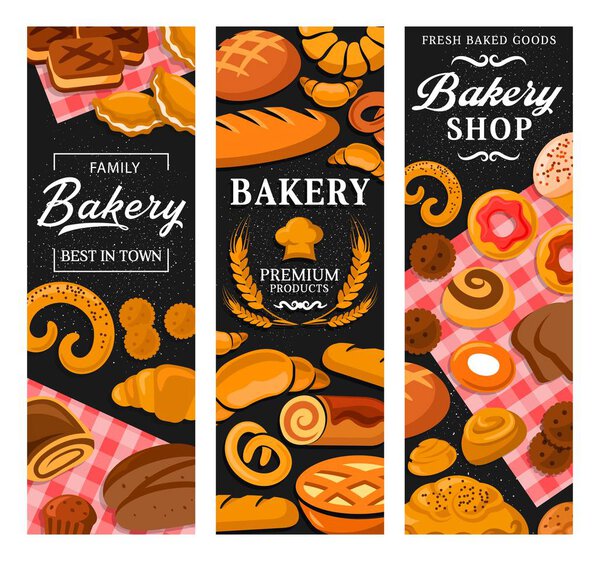 Desserts, sweets, patisserie, baker shop banners