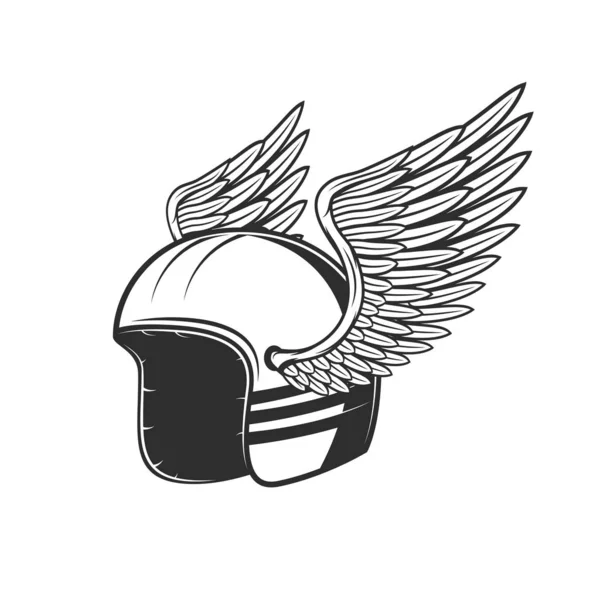 Motorcycle race club, biker helmet with wings — Stock Vector