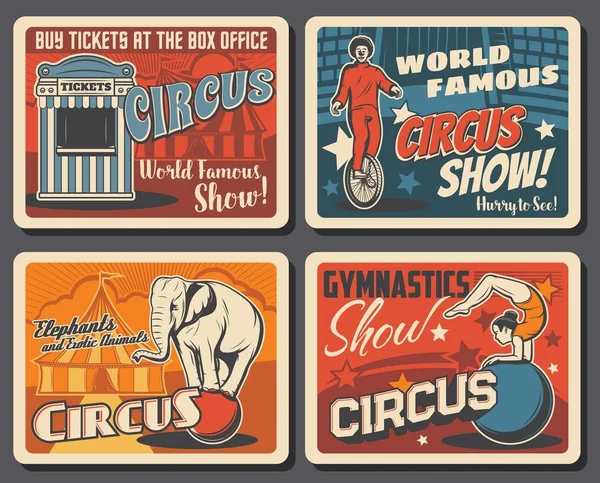 Grandes carteles de la vendimia del festival de circo superior — Archivo Imágenes Vectoriales