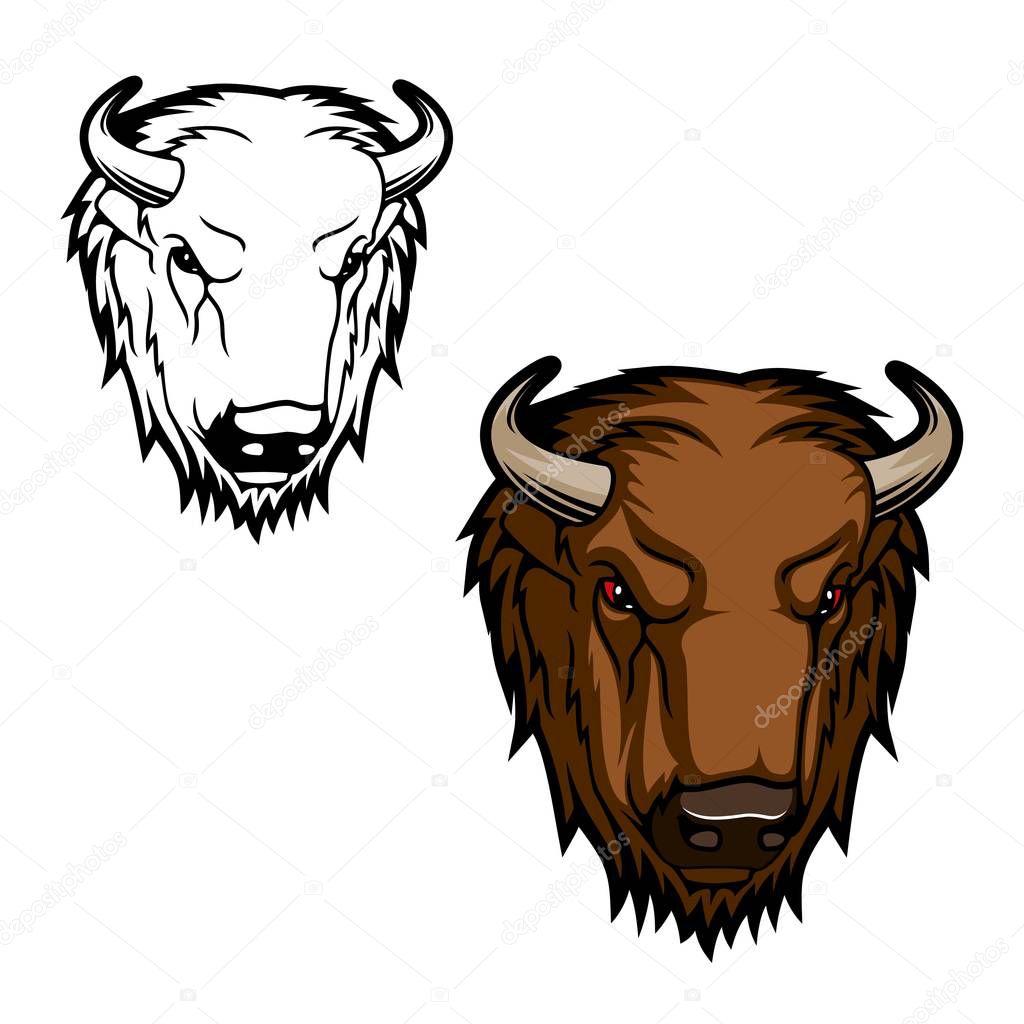 Bison or buffalo bull head, vector mascot