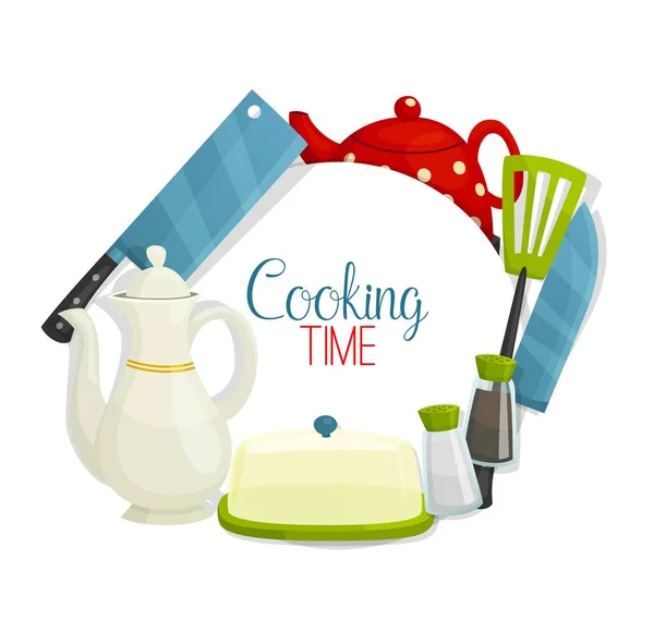 Messer, Spachtel und Teekannen. Küchenutensilien — Stockvektor