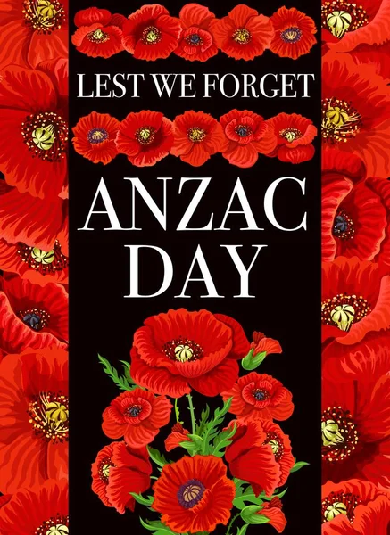 Anzac Day. Vector red poppy flowers — Stock Vector