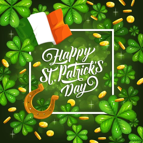 St Patricks day Irish flag, shamrock background — Stock Vector