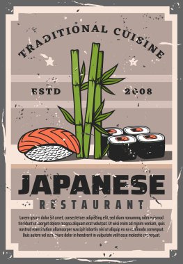 Sushi rolls and salmon fish nigiri. Japanese food