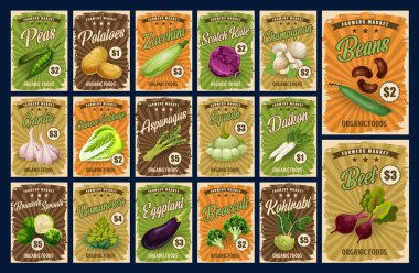 Farm market vegetables, price cards