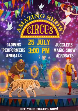 Big top circus, fair carnival animals, magic show