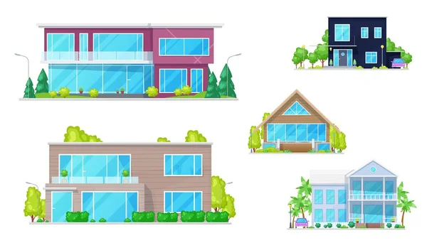 Casas de mansiones, casas adosadas y casas familiares — Vector de stock