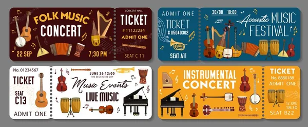 Билеты на концерт народной инструментальной музыки — стоковый вектор