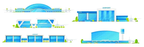 Aeropuerto moderno, edificios de terminales de pasajeros — Vector de stock