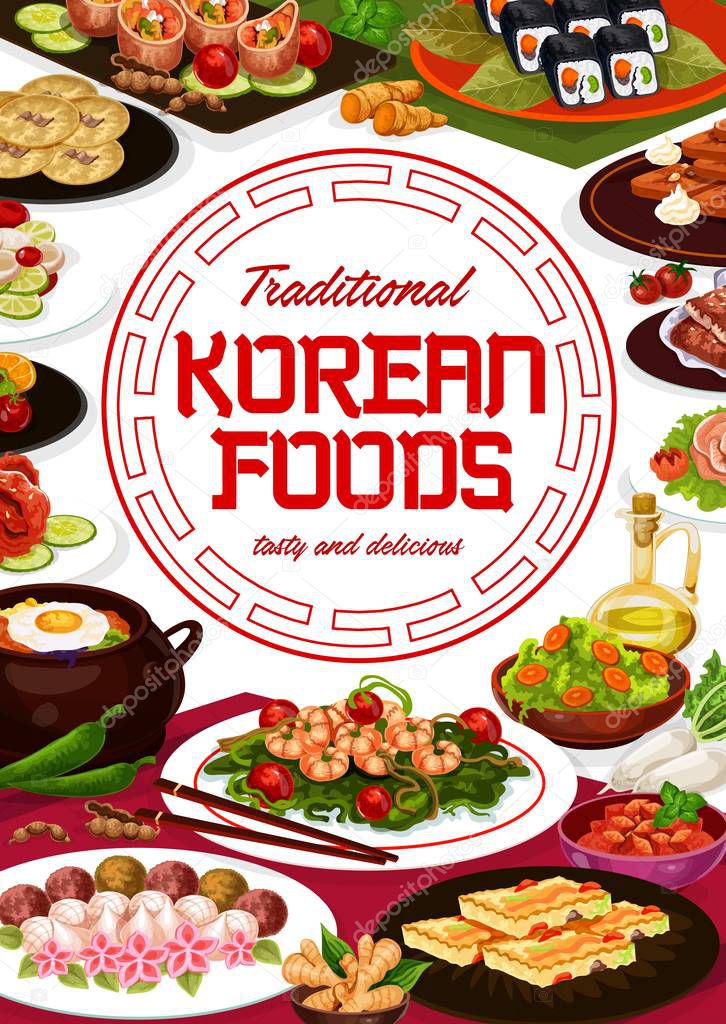 Traditional Korean food cuisine, restaurant menu