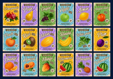 Farm market fruits, price cards menu