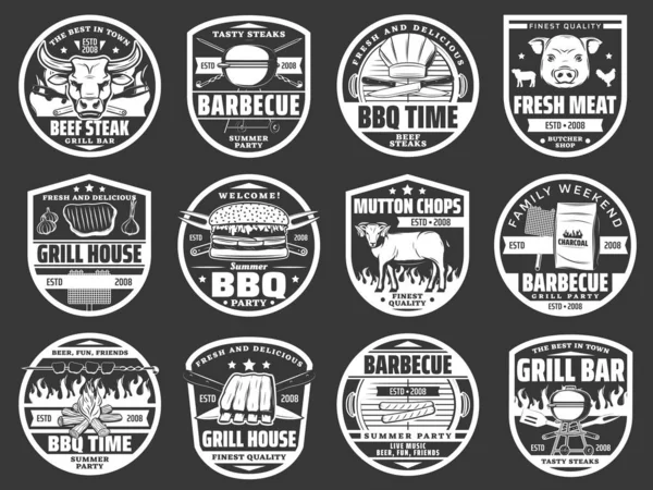 Barbecue steaks and burgers picnic, butcher shop — 图库矢量图片