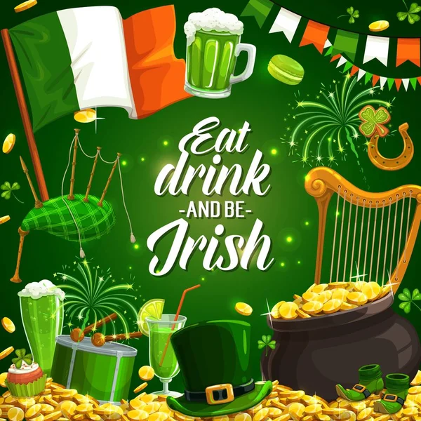 St. Patricks day spring holiday. Music, beer feast — 스톡 벡터