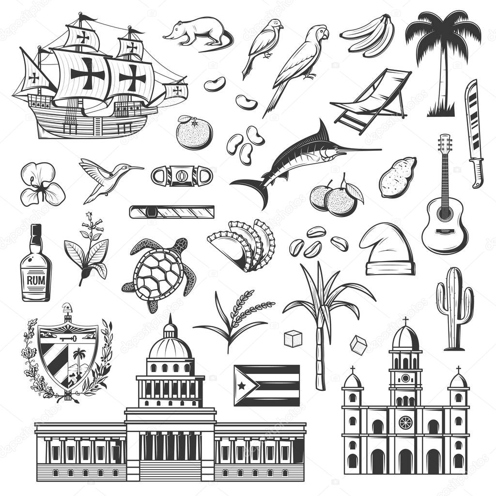 Cuba icons, Havana landmarks and famous items