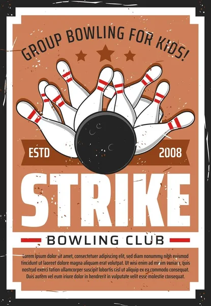 Bowling sport klub, gyerek szórakoztató központ — Stock Vector