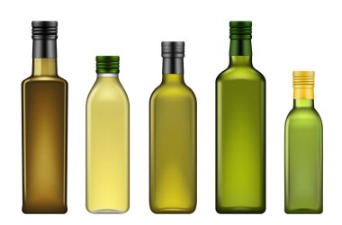 Extra virgin olive oil green bottles mockups clipart