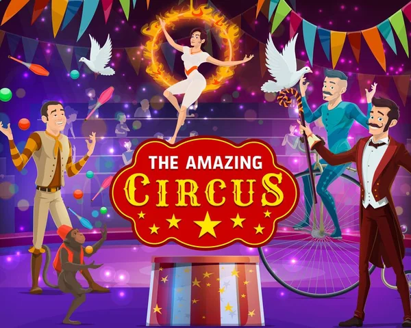 Grand cirque, spectacle de magie carnaval de fête foraine — Image vectorielle