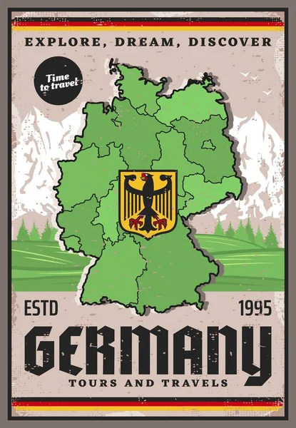 Utazzon Németországba, német térkép, sas címer — Stock Vector