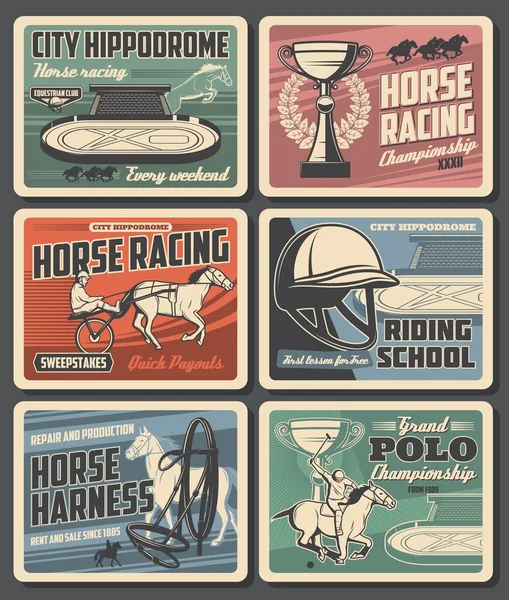 Hippodrome de courses de chevaux, chevaux de course et jockeys — Image vectorielle