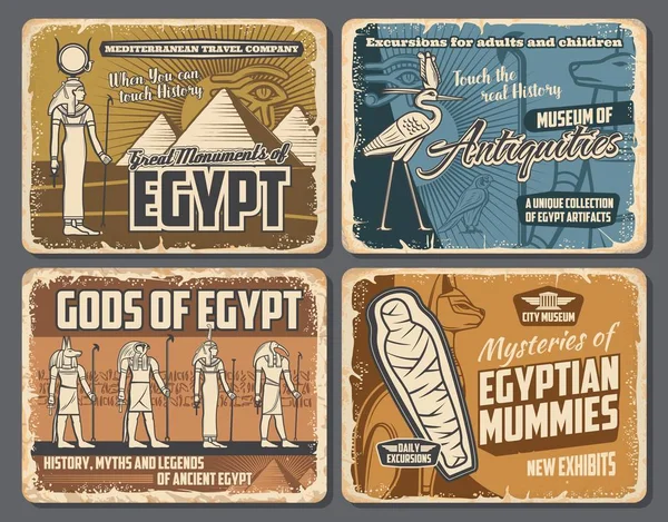 Starověcí egyptští bohové, faraónovy pyramidy, hieroglyfy — Stockový vektor