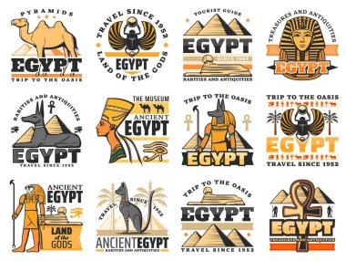 Pharaoh pyramids, Sphinx, Anubis and ankh symbol clipart