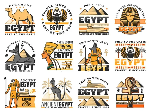 Pyramides pharaons, Sphinx, Anubis et ankh symbole — Image vectorielle